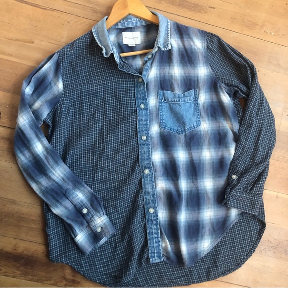 American Eagle mixed blue flannel denim button down shirt Sz XS - Picture 12 of 14